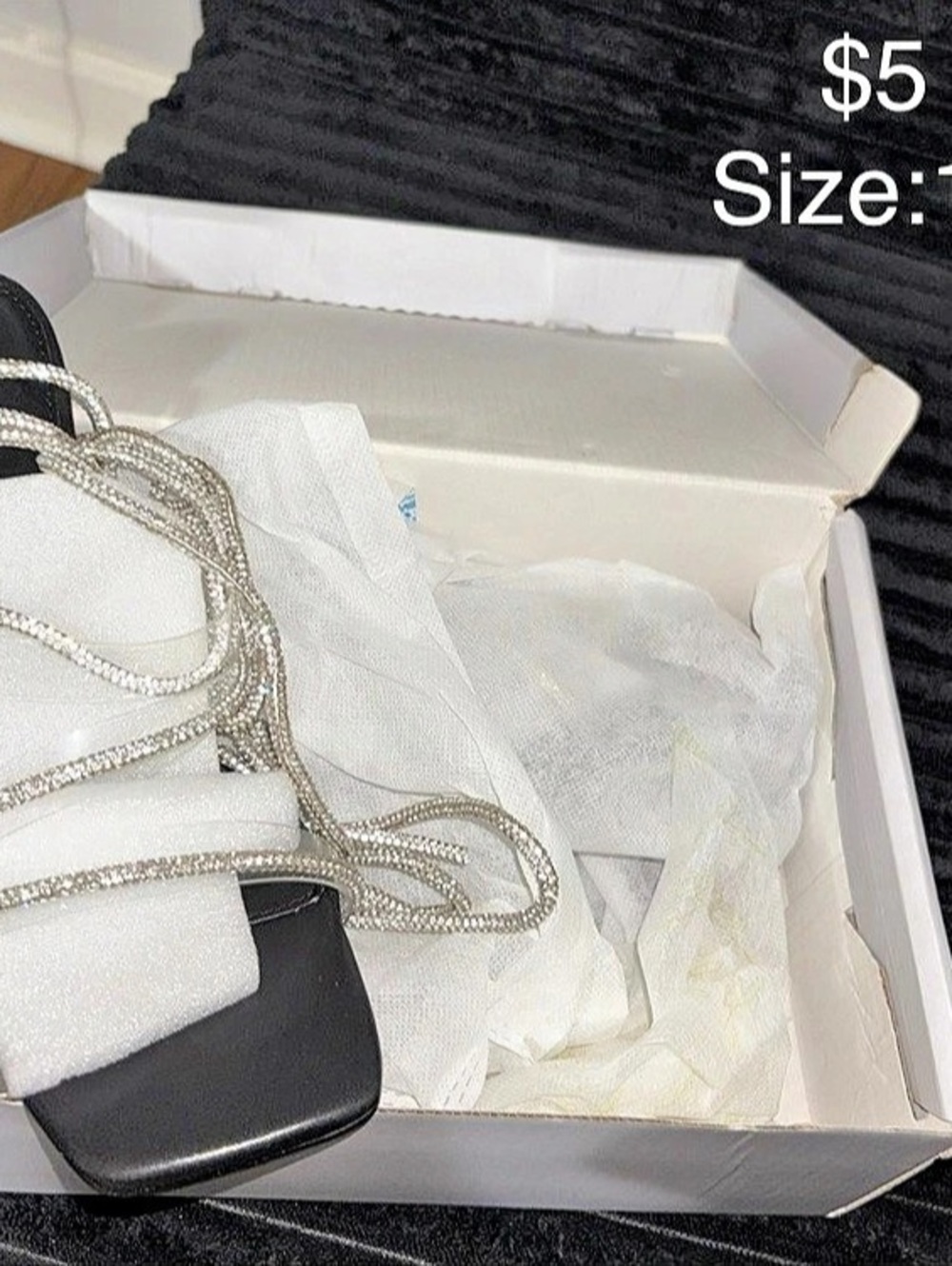Rhinestone Strappy Heels in Black & Silver Size 10 never worn
